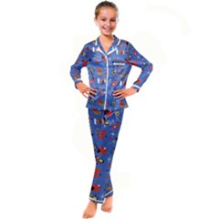 Blue 50s Kid s Satin Long Sleeve Pajamas Set by InPlainSightStyle