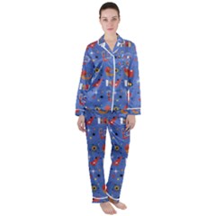 Blue 50s Satin Long Sleeve Pajamas Set by InPlainSightStyle