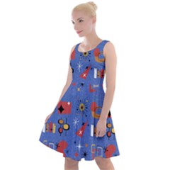 Blue 50s Knee Length Skater Dress