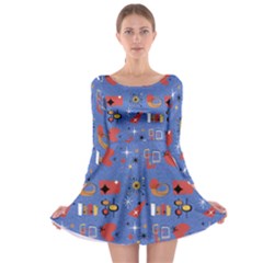 Blue 50s Long Sleeve Skater Dress