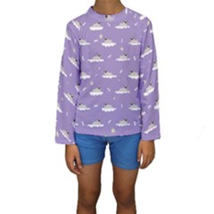 Cheerful Pugs Lie In The Clouds Kids  Long Sleeve Swimwear by SychEva