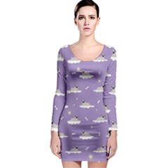 Cheerful Pugs Lie In The Clouds Long Sleeve Bodycon Dress by SychEva