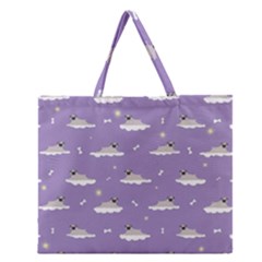 Cheerful Pugs Lie In The Clouds Zipper Large Tote Bag by SychEva