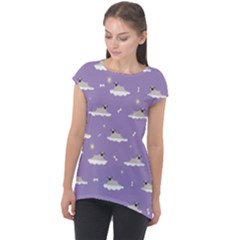 Cheerful Pugs Lie In The Clouds Cap Sleeve High Low Top by SychEva