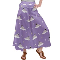 Cheerful Pugs Lie In The Clouds Satin Palazzo Pants by SychEva
