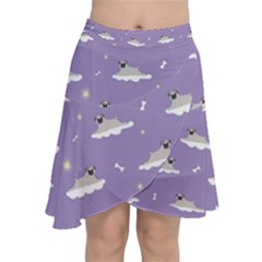 Cheerful Pugs Lie In The Clouds Chiffon Wrap Front Skirt