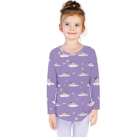 Cheerful Pugs Lie In The Clouds Kids  Long Sleeve Tee by SychEva