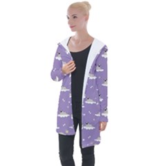 Cheerful Pugs Lie In The Clouds Longline Hooded Cardigan