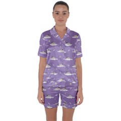 Cheerful Pugs Lie In The Clouds Satin Short Sleeve Pajamas Set by SychEva