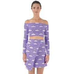 Cheerful Pugs Lie In The Clouds Off Shoulder Top With Skirt Set by SychEva