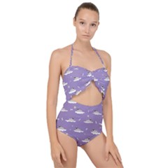 Cheerful Pugs Lie In The Clouds Scallop Top Cut Out Swimsuit by SychEva