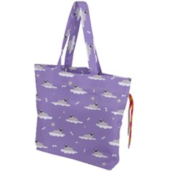 Cheerful Pugs Lie In The Clouds Drawstring Tote Bag by SychEva