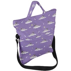 Cheerful Pugs Lie In The Clouds Fold Over Handle Tote Bag by SychEva