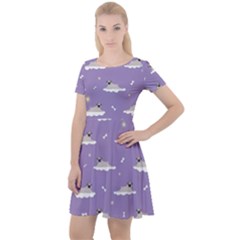 Cheerful Pugs Lie In The Clouds Cap Sleeve Velour Dress  by SychEva