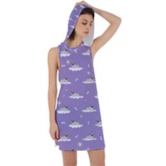 Cheerful Pugs Lie In The Clouds Racer Back Hoodie Dress by SychEva