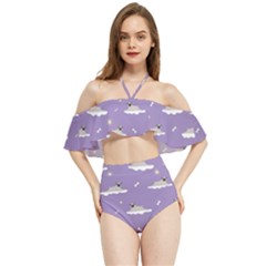 Cheerful Pugs Lie In The Clouds Halter Flowy Bikini Set  by SychEva