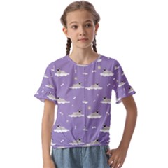 Cheerful Pugs Lie In The Clouds Kids  Cuff Sleeve Scrunch Bottom Tee