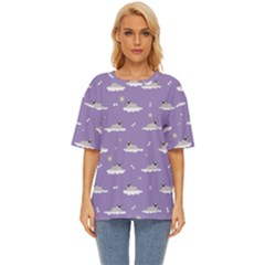 Cheerful Pugs Lie In The Clouds Oversized Basic Tee by SychEva