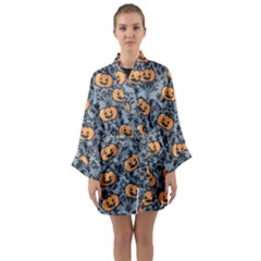 Halloween Jack O Lantern Long Sleeve Satin Kimono by InPlainSightStyle