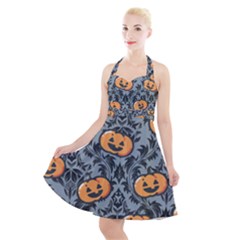 Halloween Jack O Lantern Halter Party Swing Dress  by InPlainSightStyle