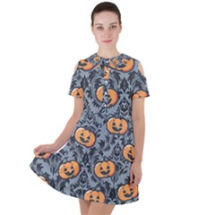 Halloween Jack O Lantern Short Sleeve Shoulder Cut Out Dress  by InPlainSightStyle