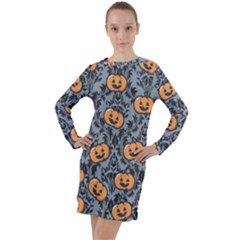 Halloween Jack O Lantern Long Sleeve Hoodie Dress by InPlainSightStyle