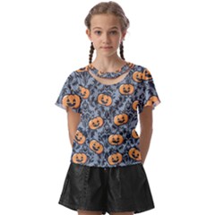 Halloween Jack O Lantern Kids  Front Cut Tee by NerdySparkleGoth