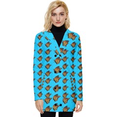 Monarch Butterfly Print Button Up Hooded Coat 