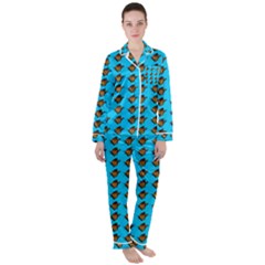 Monarch Butterfly Print Satin Long Sleeve Pajamas Set