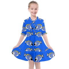 Powder Blue Tang Print Kids  All Frills Chiffon Dress