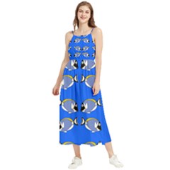 Powder Blue Tang Print Boho Sleeveless Summer Dress by Kritter