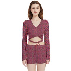 Pink Zoas Print Velvet Wrap Crop Top And Shorts Set by Kritter