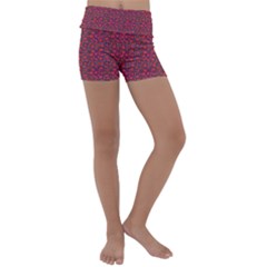 Pink Zoas Print Kids  Lightweight Velour Yoga Shorts by Kritter