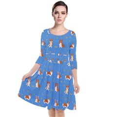 Cute Corgi Dogs Quarter Sleeve Waist Band Dress by SychEva