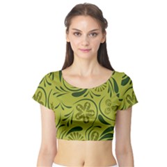 Folk Flowers Pattern  Short Sleeve Crop Top by Eskimos