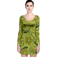 Folk Flowers Pattern  Long Sleeve Velvet Bodycon Dress by Eskimos