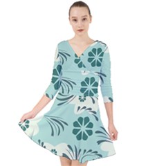 Folk Flowers Pattern  Quarter Sleeve Front Wrap Dress by Eskimos