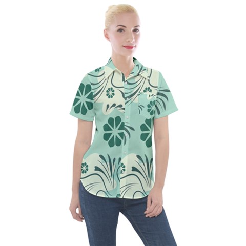 Folk Flowers Pattern  Women s Short Sleeve Pocket Shirt by Eskimos