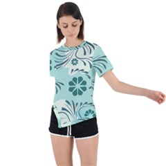 Folk Flowers Pattern  Asymmetrical Short Sleeve Sports Tee by Eskimos