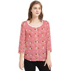 Cute Corgi Dogs Chiffon Quarter Sleeve Blouse