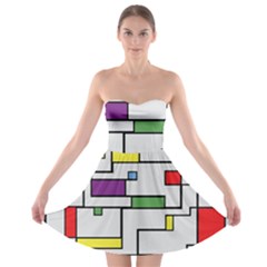 Colorful Rectangles Strapless Bra Top Dress by LalyLauraFLM