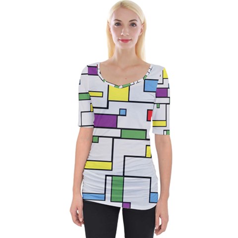 Colorful Rectangles Wide Neckline Tee by LalyLauraFLM