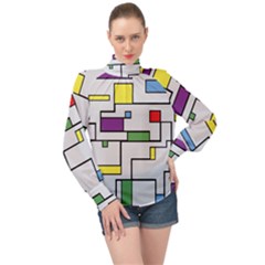 Colorful Rectangles High Neck Long Sleeve Chiffon Top by LalyLauraFLM