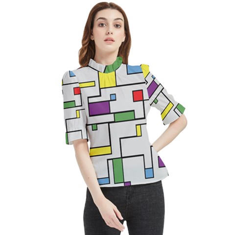 Colorful Rectangles Frill Neck Blouse by LalyLauraFLM