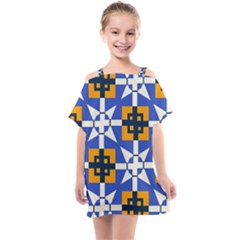 Shapes On A Blue Background                                                        Kids  One Piece Chiffon Dress by LalyLauraFLM