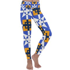 Shapes On A Blue Background                                                          Kids  Lightweight Velour Classic Yoga Leggings by LalyLauraFLM