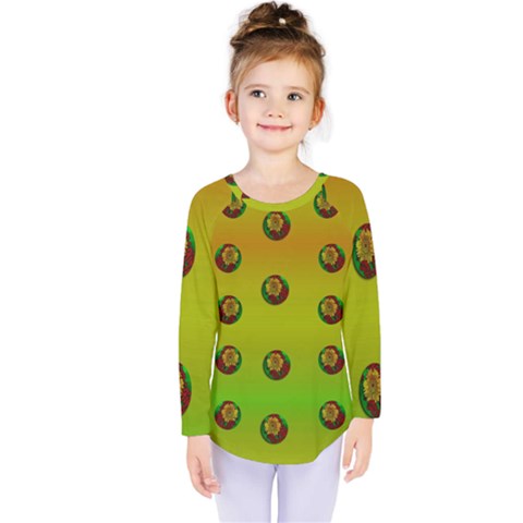 Sun Flowers For Iconic Pleasure In Pumpkin Time Kids  Long Sleeve Tee by pepitasart