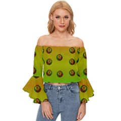 Sun Flowers For Iconic Pleasure In Pumpkin Time Off Shoulder Flutter Bell Sleeve Top by pepitasart
