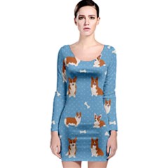 Cute Corgi Dogs Long Sleeve Bodycon Dress by SychEva