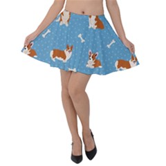 Cute Corgi Dogs Velvet Skater Skirt by SychEva